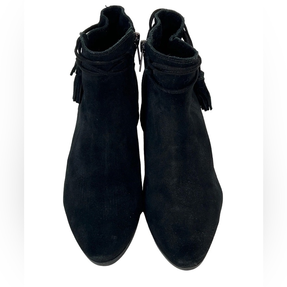 Vince Camuto Booties 7 Black Suede Carlina Wrap Tassel Tie Side Zip